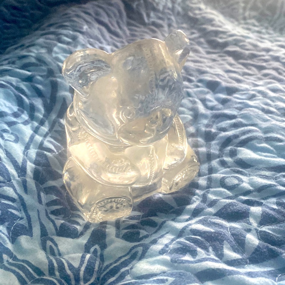 Vintage PARTYLITE teddy bear tea light holder glass cut